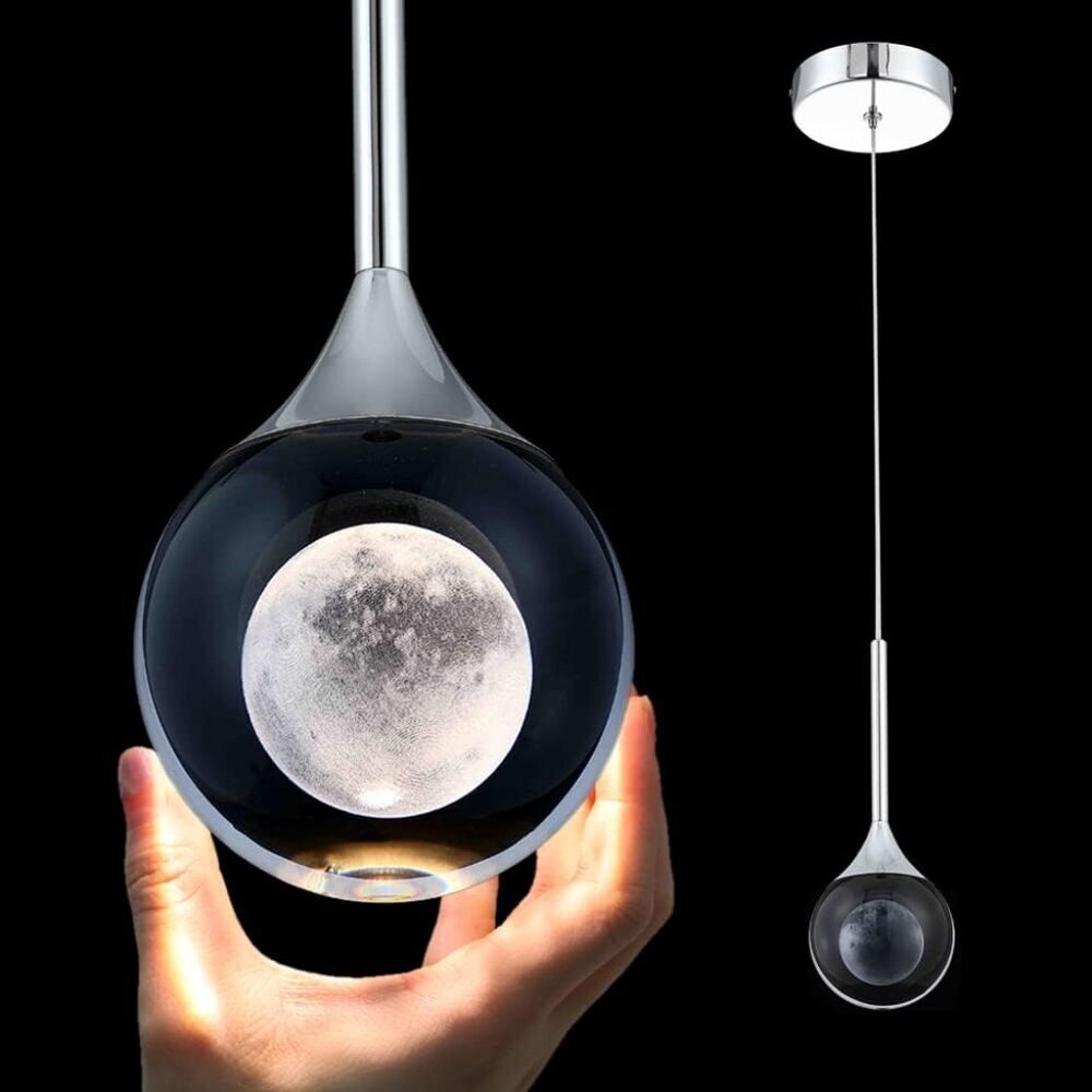 Crystal Pendant Light, Modern Pendant Moon Light Fixtures, LED 5W 1 Light Mini P